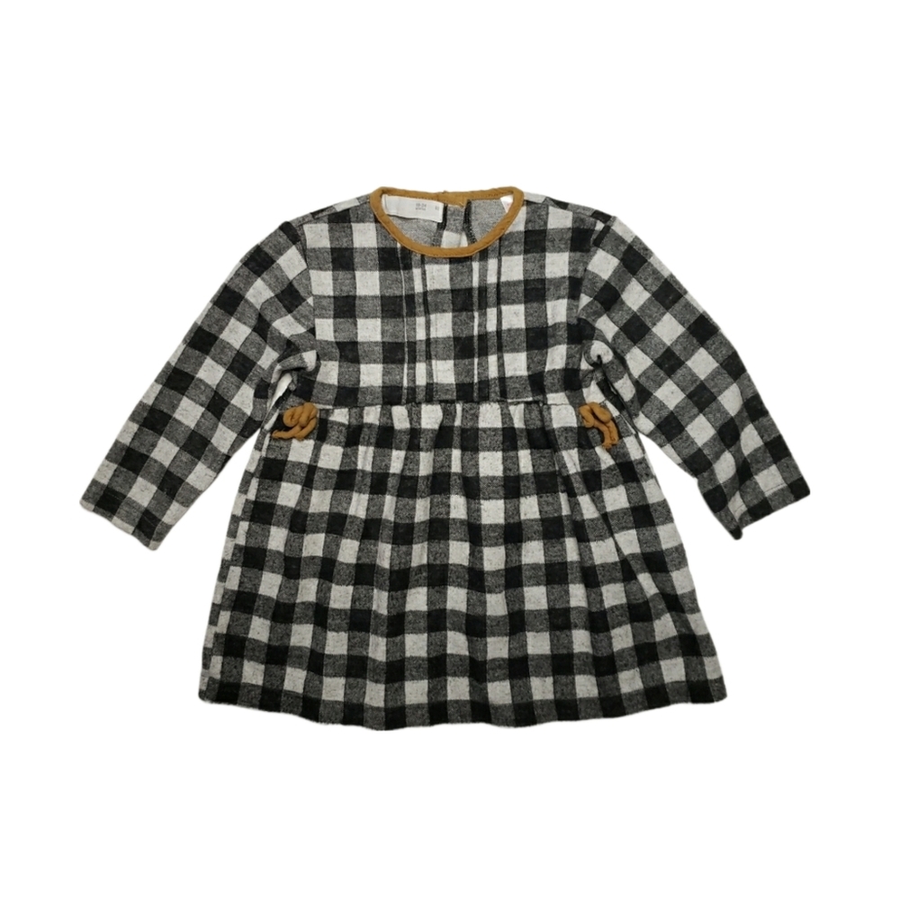 Zara Baby Girl 18-24 Months Plaid Checked Long Sleeve Dress With Bows